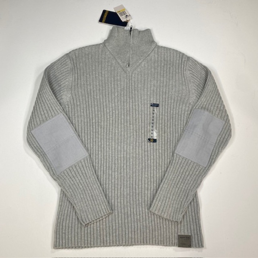 Nautica Jeans Company Mens Gray Ribbed Quarter Zip Sweater Elbow‎ Patches Size M